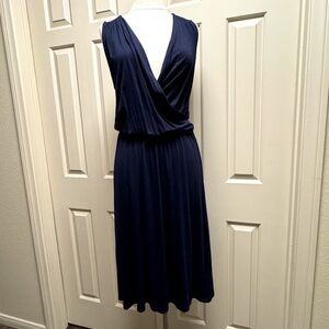 Dalia Deep Blue Jersey Faux Wrap Dress